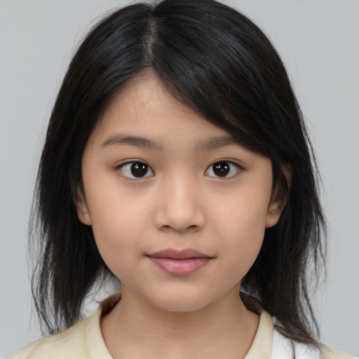 Neutral asian child female with medium  brown hair and brown eyes