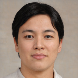 Neutral asian young-adult male with short  brown hair and brown eyes