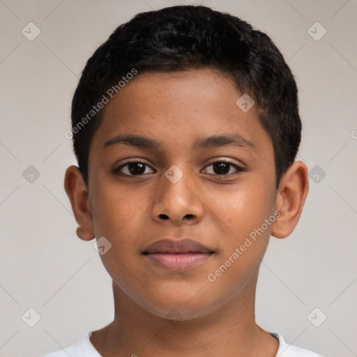 Neutral latino child male with short  brown hair and brown eyes