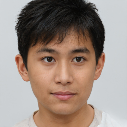 Neutral asian young-adult male with short  brown hair and brown eyes