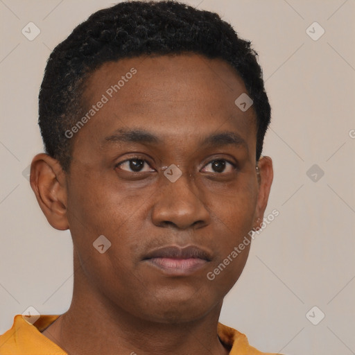 Neutral black young-adult male with short  brown hair and brown eyes