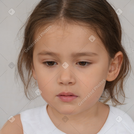 Neutral white child female with medium  brown hair and brown eyes