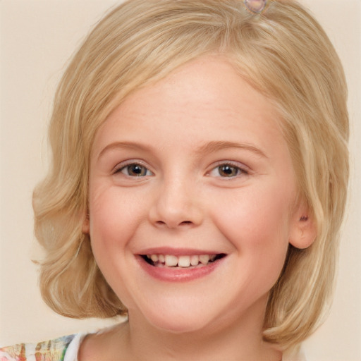 Joyful white young-adult female with medium  blond hair and blue eyes