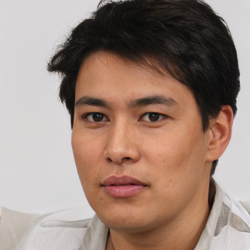 Neutral white young-adult male with medium  brown hair and brown eyes