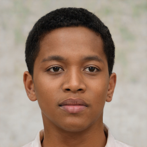 Neutral black young-adult male with short  brown hair and brown eyes