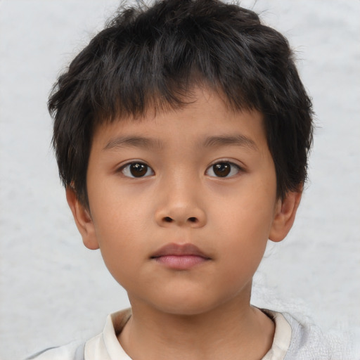 Neutral asian child male with short  brown hair and brown eyes