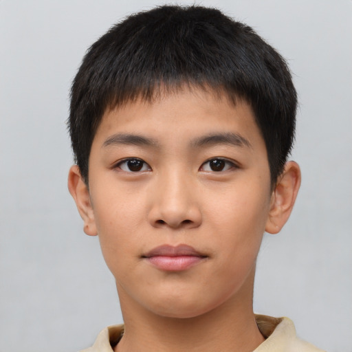 Neutral asian young-adult male with short  brown hair and brown eyes
