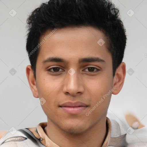 Neutral latino young-adult male with short  brown hair and brown eyes
