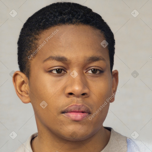 Neutral black young-adult male with short  brown hair and brown eyes