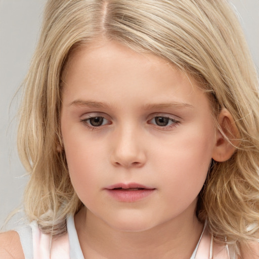 Neutral white child female with long  brown hair and brown eyes