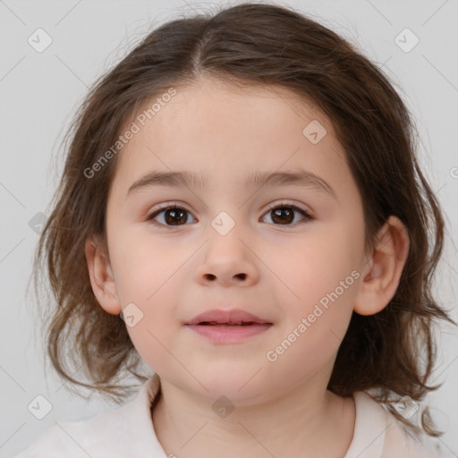 Neutral white child female with medium  brown hair and brown eyes