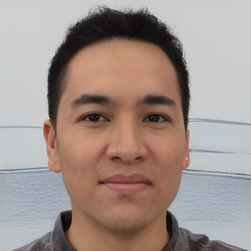 Neutral white young-adult male with short  black hair and brown eyes