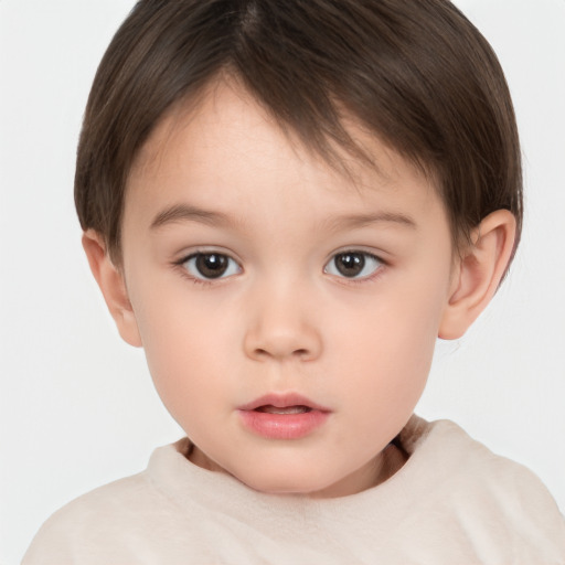 Neutral white child female with short  brown hair and brown eyes