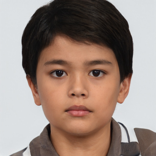 Neutral asian child male with short  brown hair and brown eyes