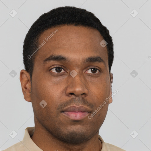 Neutral black young-adult male with short  brown hair and brown eyes