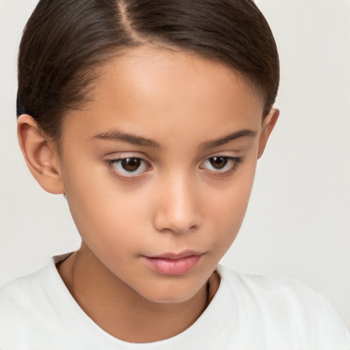 Neutral white child female with short  brown hair and brown eyes