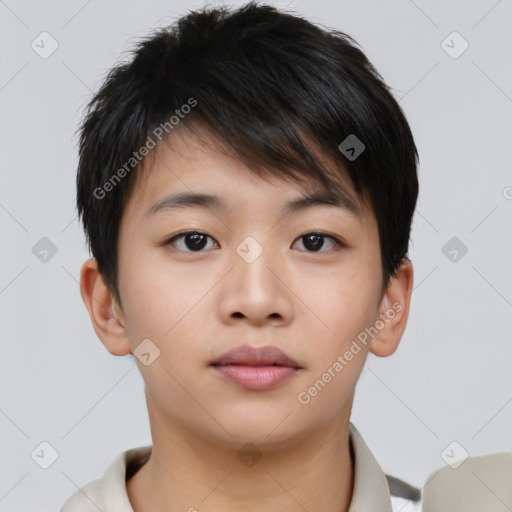 Neutral asian young-adult male with short  brown hair and brown eyes