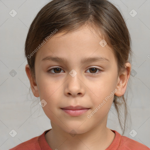 Neutral white child female with medium  brown hair and brown eyes