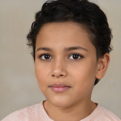 Neutral white child female with short  brown hair and brown eyes
