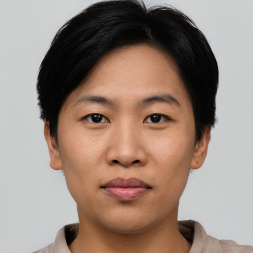 Neutral asian young-adult male with short  black hair and brown eyes
