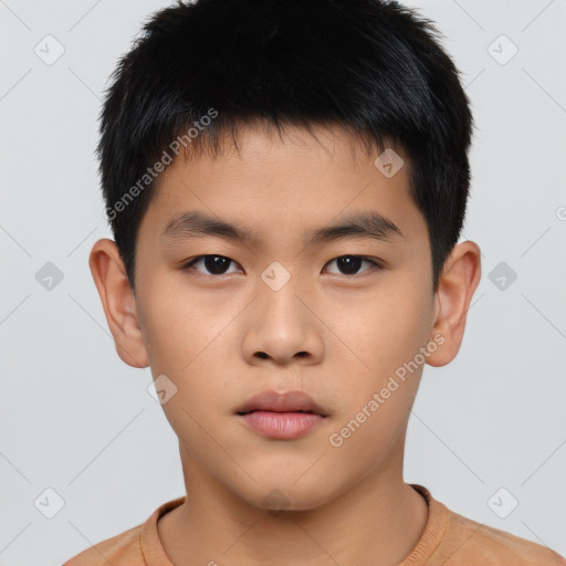 Neutral asian young-adult male with short  brown hair and brown eyes