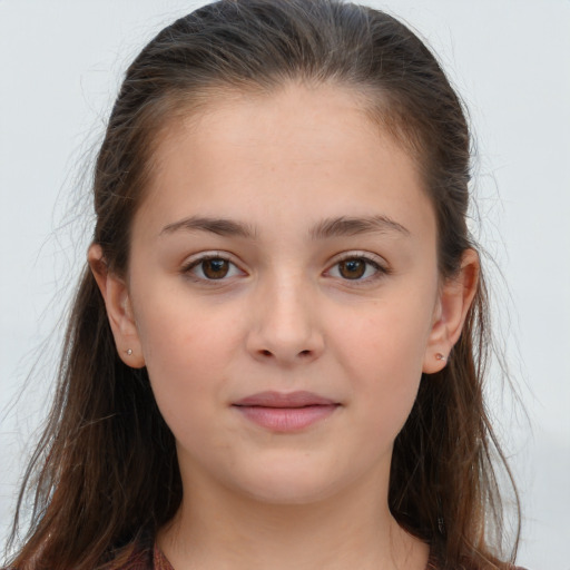 Neutral white child female with long  brown hair and brown eyes