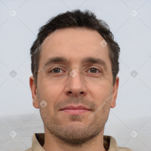 Neutral white adult male with short  brown hair and brown eyes