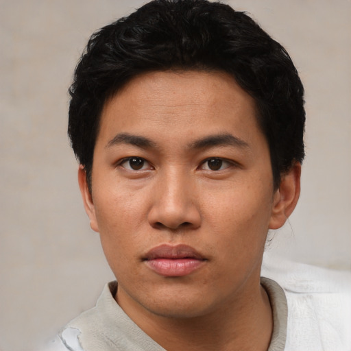 Neutral asian young-adult male with short  black hair and brown eyes