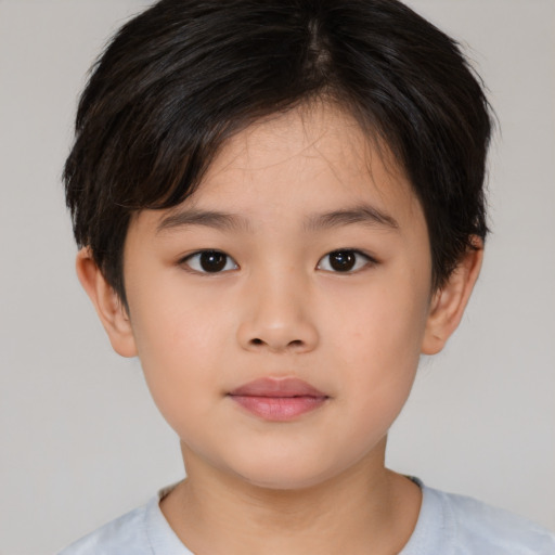 Neutral asian child female with short  brown hair and brown eyes