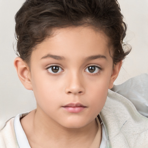 Neutral white child female with short  brown hair and brown eyes