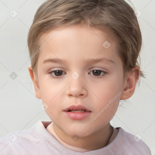 Neutral white child female with short  brown hair and brown eyes