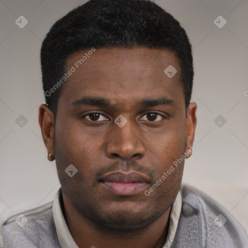 Neutral black young-adult male with short  brown hair and brown eyes