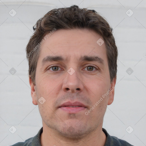 Neutral white adult male with short  brown hair and brown eyes