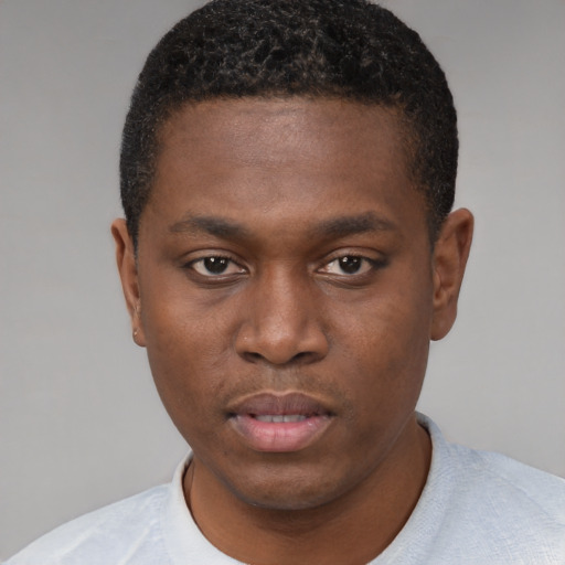Neutral black young-adult male with short  brown hair and brown eyes