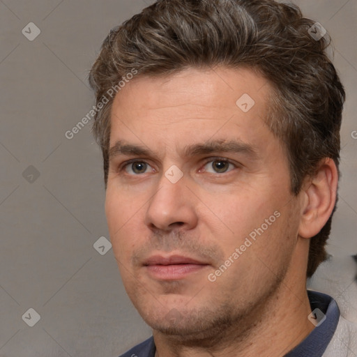 Neutral white adult male with short  brown hair and brown eyes