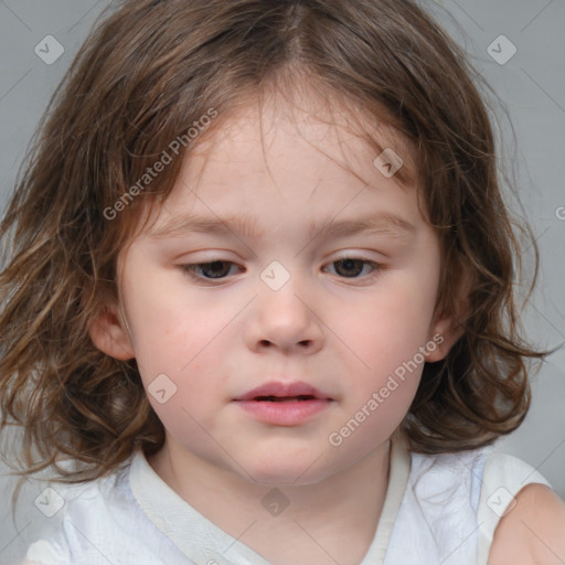 Neutral white child female with medium  brown hair and brown eyes