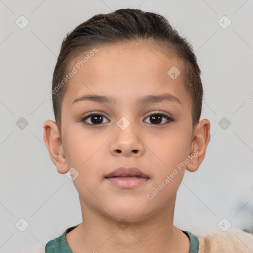 Neutral white child female with short  brown hair and brown eyes