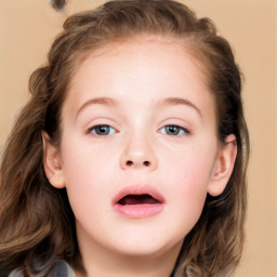 Neutral white child female with long  brown hair and grey eyes