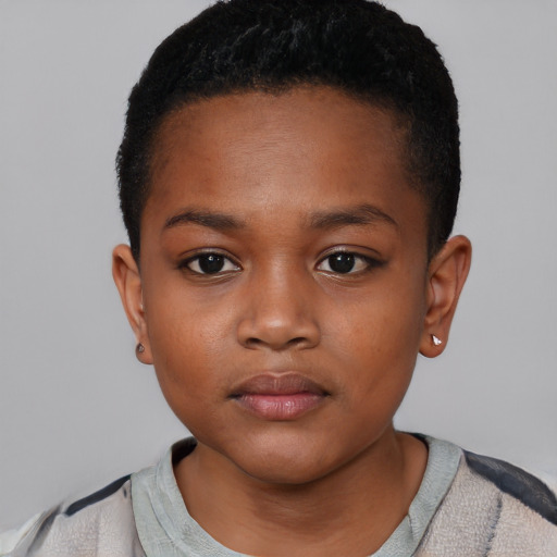 Neutral black child female with short  brown hair and brown eyes