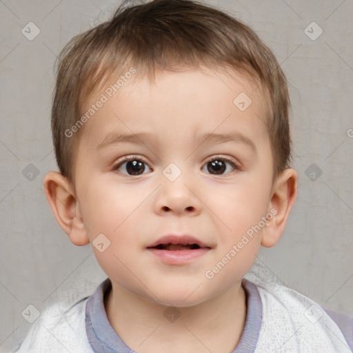 Neutral white child male with short  brown hair and brown eyes