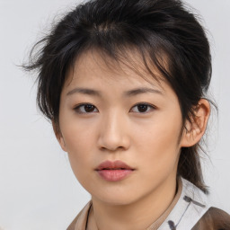 Neutral asian young-adult female with medium  brown hair and brown eyes