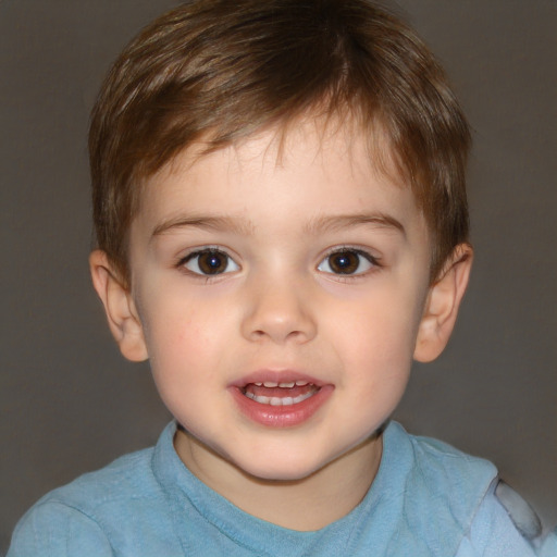 Joyful white child male with short  brown hair and brown eyes