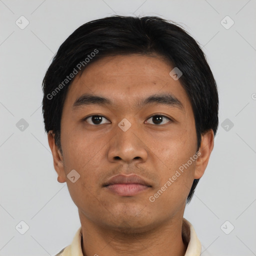 Neutral asian young-adult male with short  black hair and brown eyes