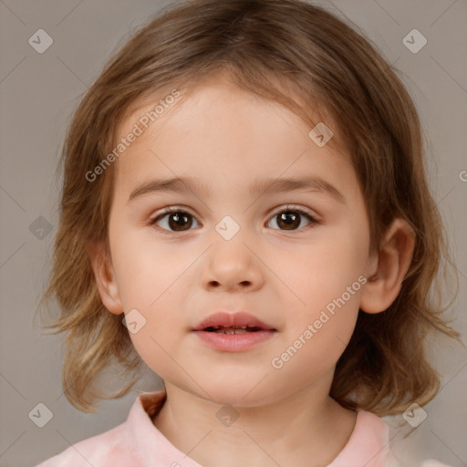 Neutral white child female with medium  brown hair and brown eyes