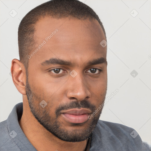 Neutral black young-adult male with short  brown hair and brown eyes