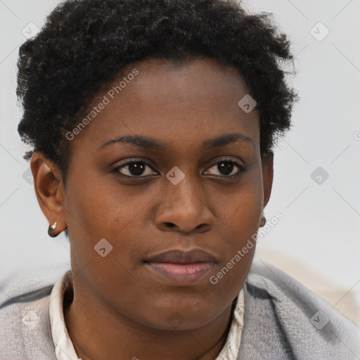 Neutral black young-adult female with short  brown hair and brown eyes