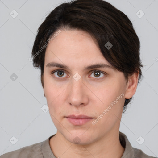 Neutral white young-adult male with medium  brown hair and brown eyes