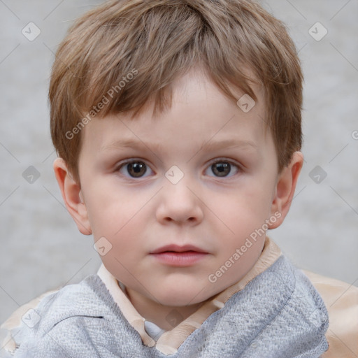 Neutral white child male with short  brown hair and grey eyes