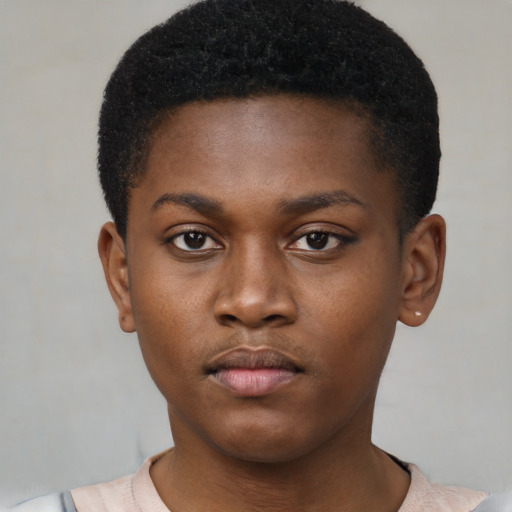 Neutral black young-adult male with short  brown hair and brown eyes