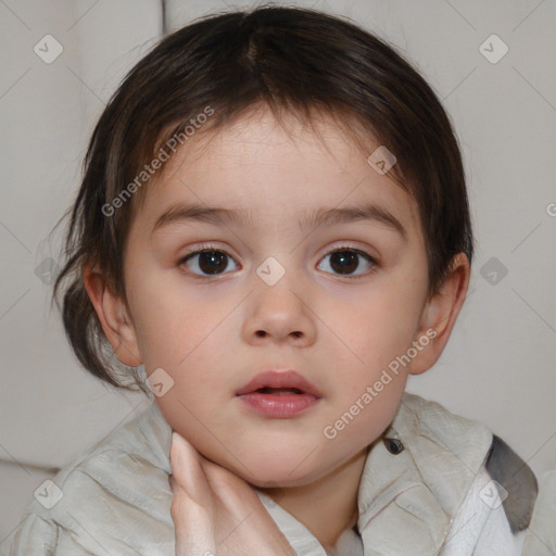 Neutral white child female with medium  brown hair and brown eyes